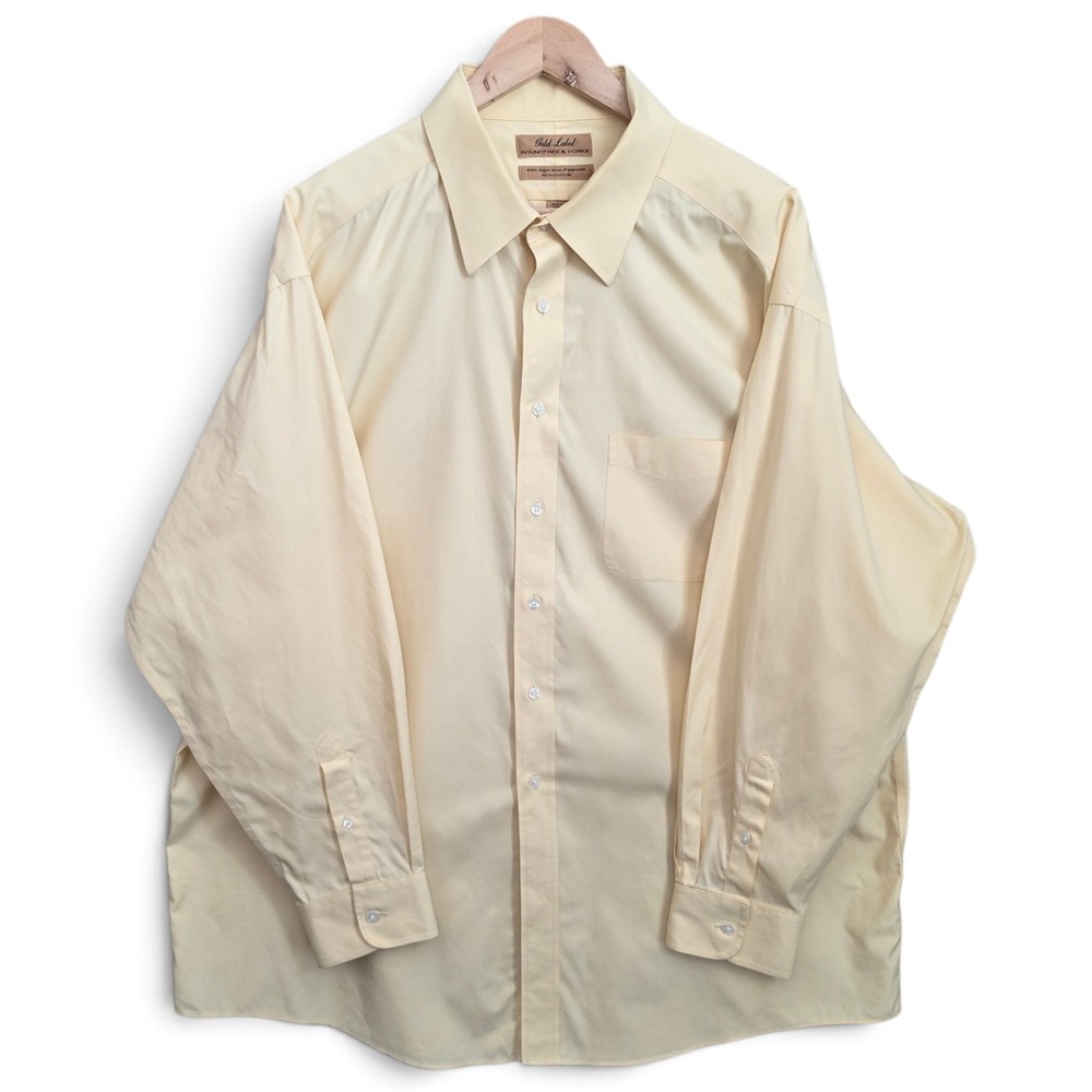 Roundtree & Yorke Gold Label Dress Shirt Mens 18 35 Big Yellow Non Iron Pinpoint